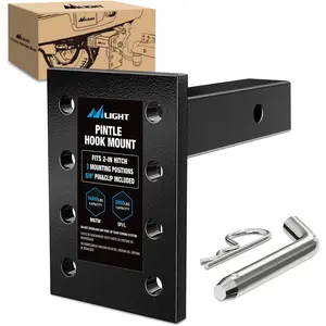 Nilight 3-Position Adjustable Pintle Hook Mount for 2" Hitch Receiver, Solid Steel, 14,000 lbs MGTW, 9-Inch Length, Black Mounting Plate, Simple Install Boating Accessories Boat Fenders Harness