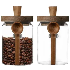 MIUVA Glass Jar with Airtight Lid & Bamboo Spoon for Dry Food Storage Coffee Tea Flour Sugar Nuts Candy Herbs Spices Kitchen Container Coffee Sets Christmas Gift Set Stock Up