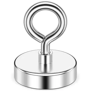 Neodymium Fishing Magnet, 150 lbs Pulling Force, Strong Rare Earth Magnet with Countersunk Hole Eyebolt for Hanging, Home, Kitchen, and Beach, Lake, River Retrieval (1.42 inch Diameter)