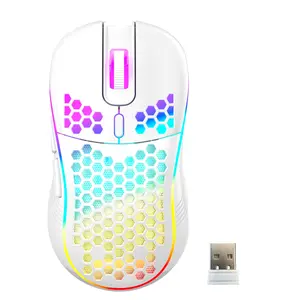 2.4G Wireless Mouse with RGB Backlit 6-Button 3-Speed DPI Type C Rechargeable Ergonomic Honeycomb Design Gaming Mouse SZKOSTON