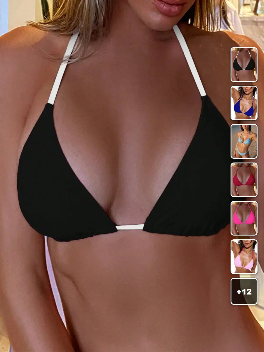Triangle Halter Bikini Top Adjustable Summer Beach Vacation Swim