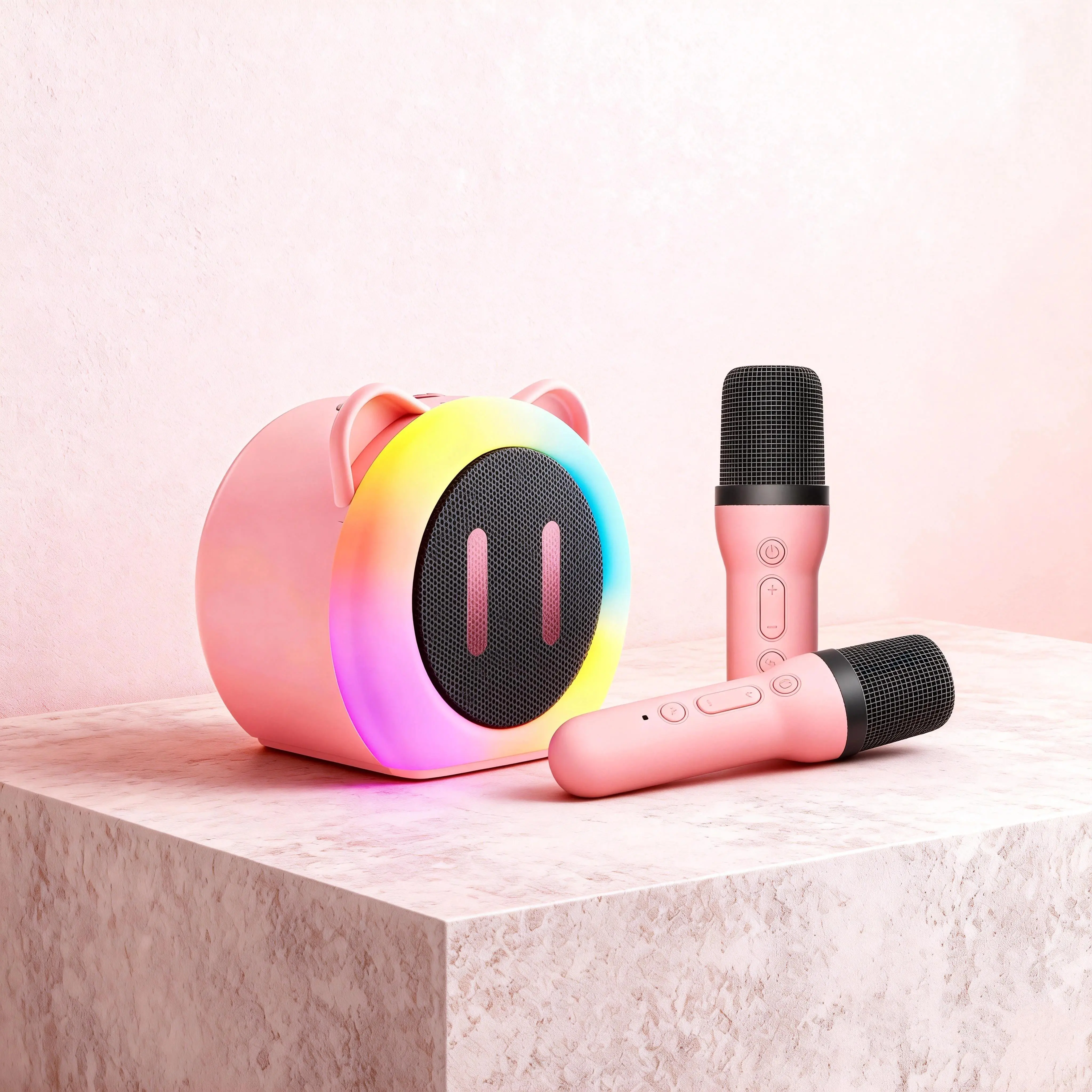 TONOR Mini Karaoke Machine with 2 Wireless Microphones, Portable Bluetooth Speaker, Colorful LED Lights, Ideal for Kids and Adults, Birthday Gift