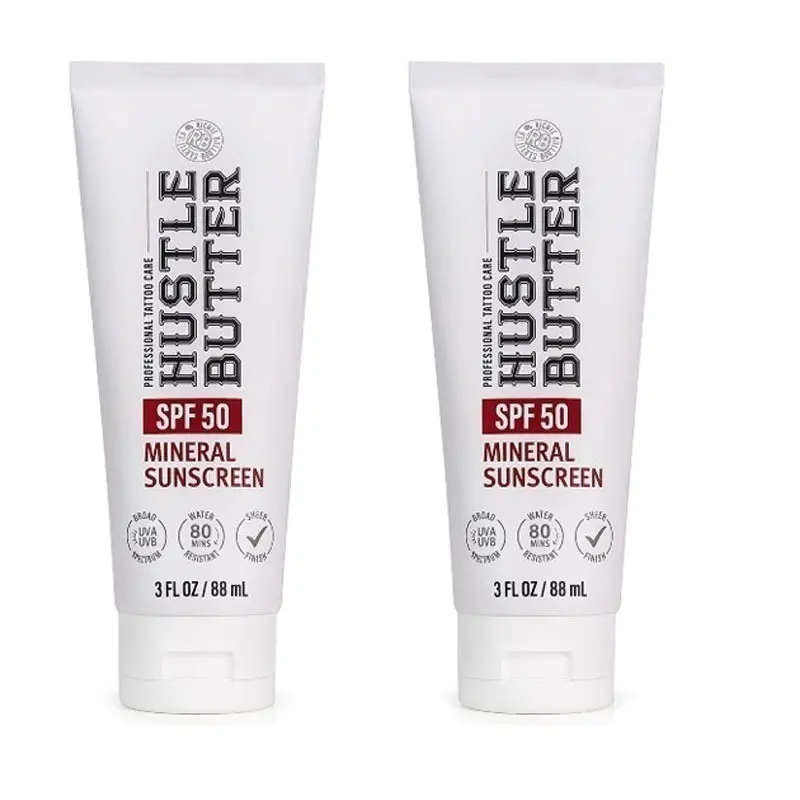 【Buy 1 Get 1 Free】Hustle Butter SPF50 Mineral Tattoo Sunscreen Lotion, Water Resistant UV Ink Protection, Gentle Daily Tattoo Aftercare for New & Old Tattoos