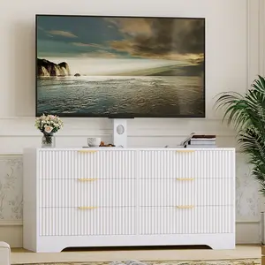 TV Stand with Built-in TV Mount & 6 Drawers, Large Capacity Storage Dresser with 2 Mounting Options, Versatile Media Console Entertainment Center for Living Room