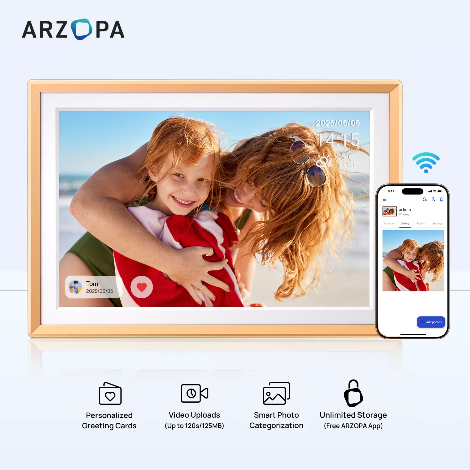 ARZOPA Digital Photo Frames Free Unlimited Cloud storage Share Unlimited 120s Videos Photos Anywhere Touch Screen WiFi Digital Picture Frame Smart Fra