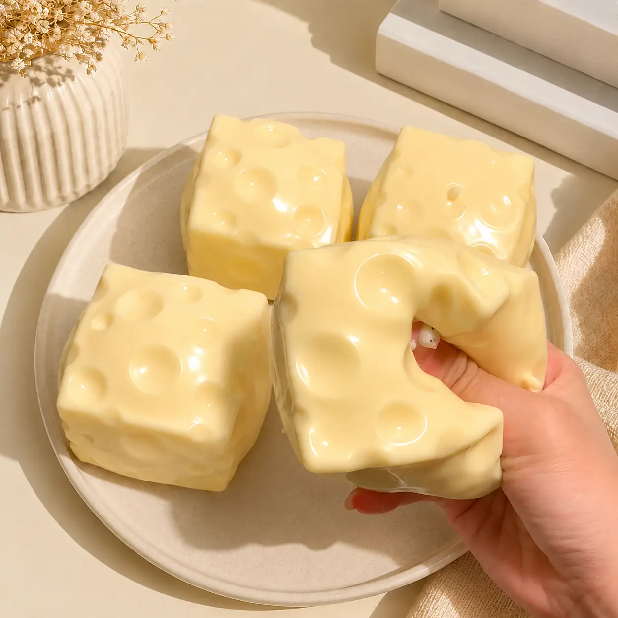 TPR Soft Cheese Block Giant Fidget Toy - No Rebound Squishy ASMR Squeeze Toy for Gaming Relaxation and Pressure Relief