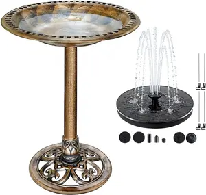 Bird Bath for Outside, Large 28 inch Tall Birdbaths for Outdoors with Solar Water Fountain, Plastic Retro Copper Bird Baths Bowl for Outdoor Garden Lawn Yard Patio Hotel Landscape Decor - Wide 20”