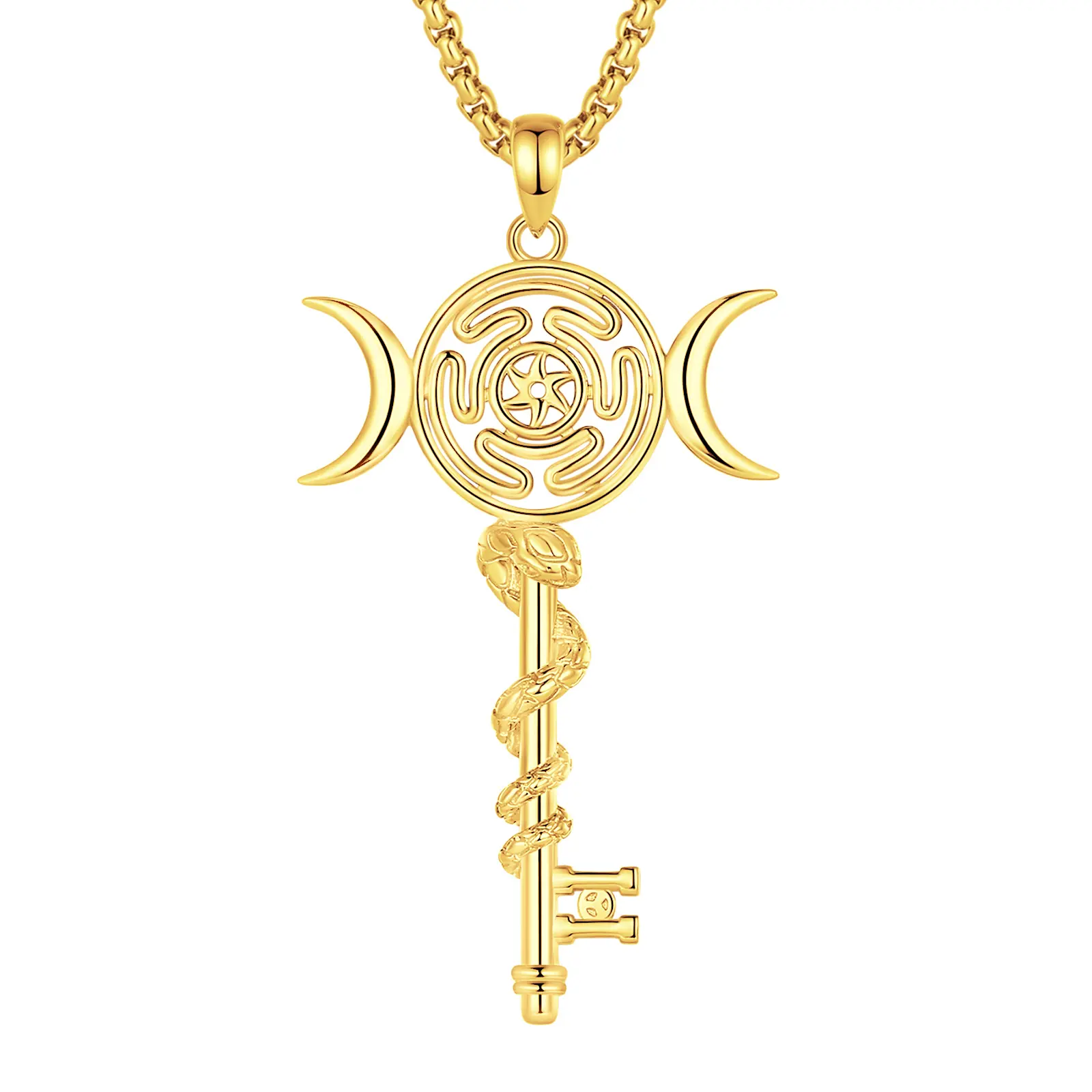 Gold Triple Moon Hecate Key Snake Symbol