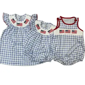 Girl 4th of July Clothes Smock Flag Dresses Patriotic Clothing