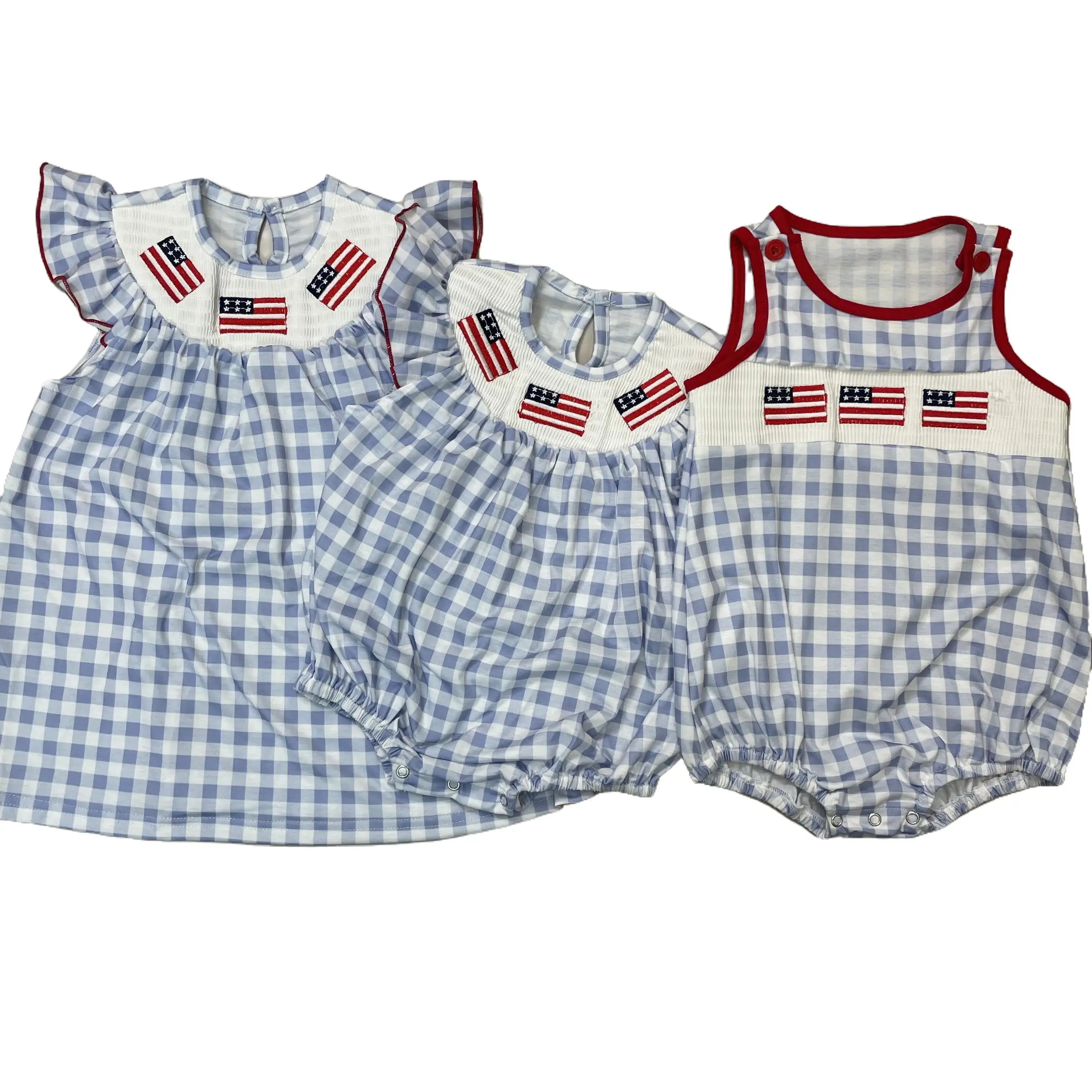 Girls' Patriotic Flag Smock Dress, Cute Casual Wear for 4th of July, Cotton Blend Midi Length, Flag Print, Cute Look, Long Sleeve Shirt