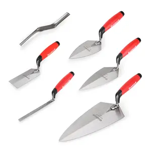 Goldblatt 6 Packs Masonry Hand Tool Set - 11" x 5-1/2" Philadelphia Brick Trowel, 2PC Pointing Trowel, 5" x 2" Margin Trowel, 1/2" Tuck Pointing Trowel, 5/8” x 1/2” Convex Brick Jointer