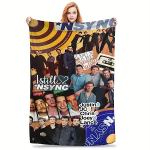 NSYNC themed patchwork print flannel blanket - super soft, warm and versatile, machine washable for sofa, bed, travel - the perfect gift for fans
