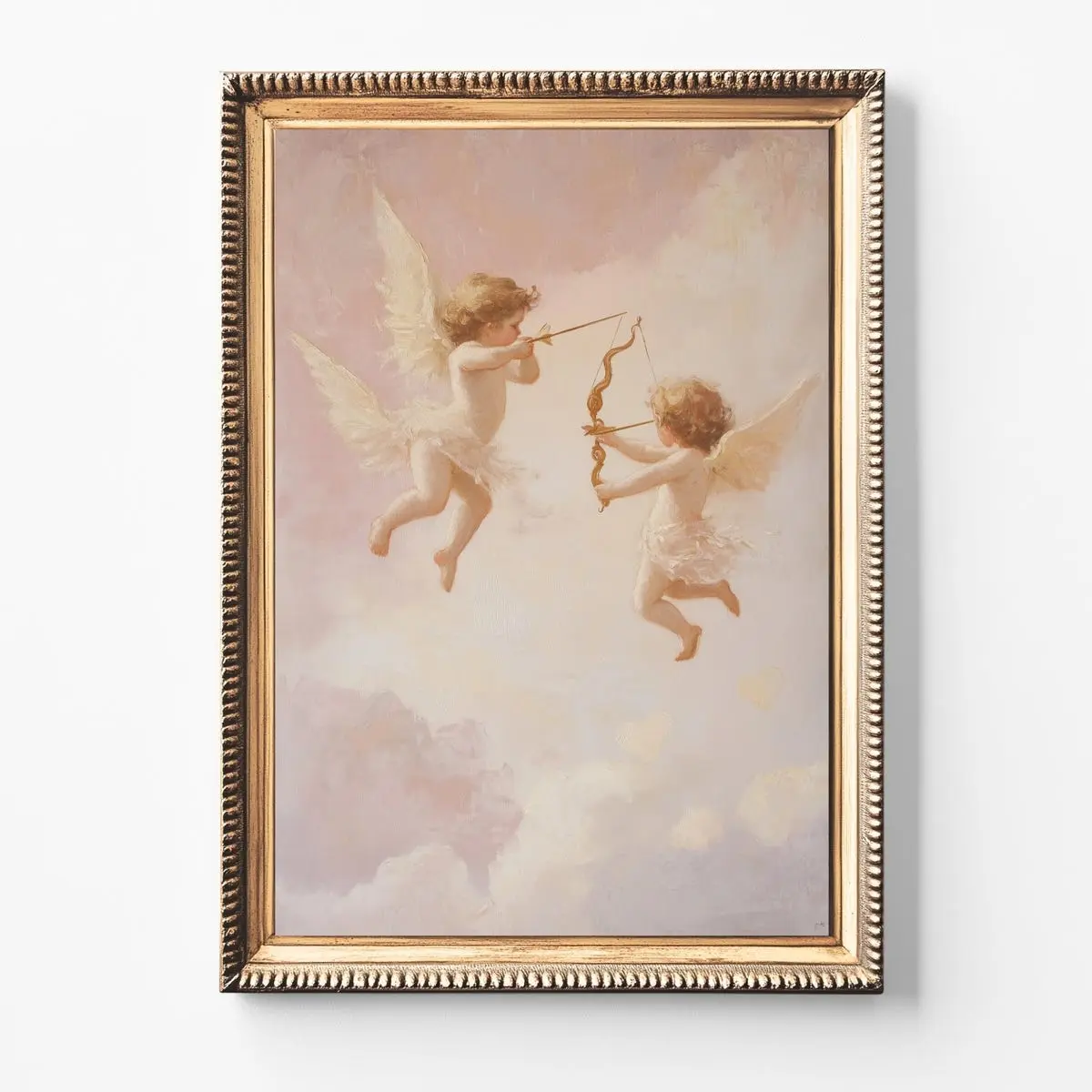 Cherub Angel Print, Cupid Rococo Wall Art, Pink Nursery Poster, Romantic Baby Room Decor – 5 Size, 8x12 to 27x40 inch, Room Decor, Unframed