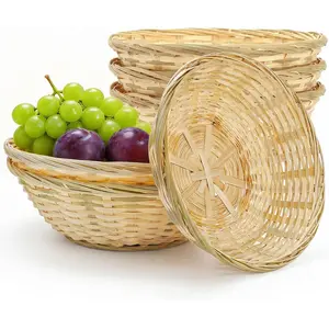 6 Pack  Bread Basket, 10 Inch Hand Woven Round  Baskets for Serving,   Wicker Berry Fruit Basket  Storage Bin for Picnic Kitchen Restaurant