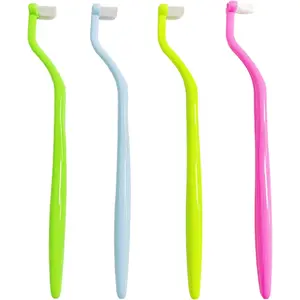 4-Pack End Tuft Toothbrushes, Orthodontic Toothbrush with Small Head, Ultra Soft Gum Brushes for Braces, Implants, Retainers, and Detailed Teeth Cleaning Oral Care, Multi-Color Set