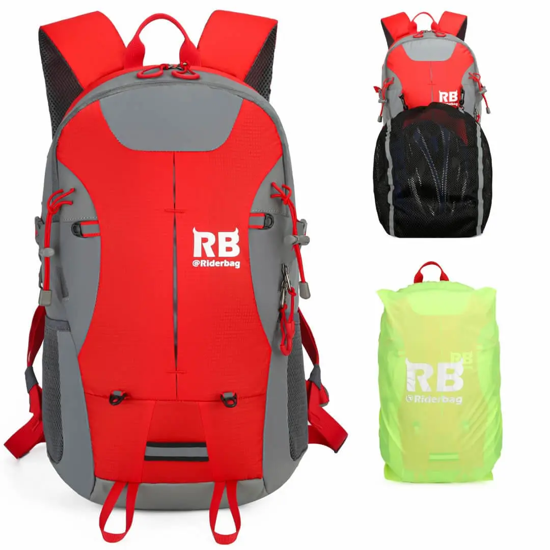 Motorcycle Backpack Combo Hi Vis Red 35L + Ce level 2 back protector