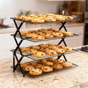 Collapsible Cooling Rack, Metal Wire Baking Tray, Stackable Drying Rack with Adjustable Four-Position Design, Suitable for Grilling While Camping, Ideal for Baking And Cooling And Cakes