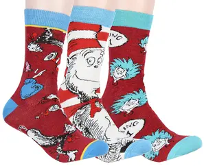 Dr. Seuss Socks Adult Cat In The Hat THING ONE THING TWO Character Design 3 Pack Mid-Calf Crew Socks