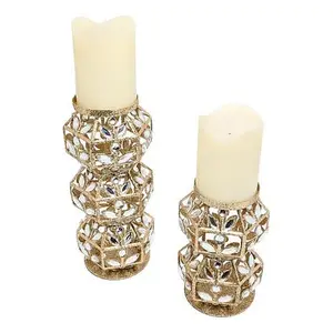 August & Leo Round Jeweled Candle Holders w/Flameless Candle 2-pack