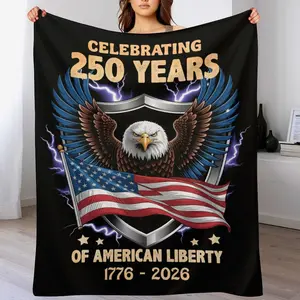 United States 250 Year Anniversary Patriotic Blanket, Red White Blue American Flag Theme Throw Blanket, Soft Flannel Fleece Blanket for All Season Home Decor & Gifting, Perfect for Independence Day Veterans Day Memorial Day Celebrations