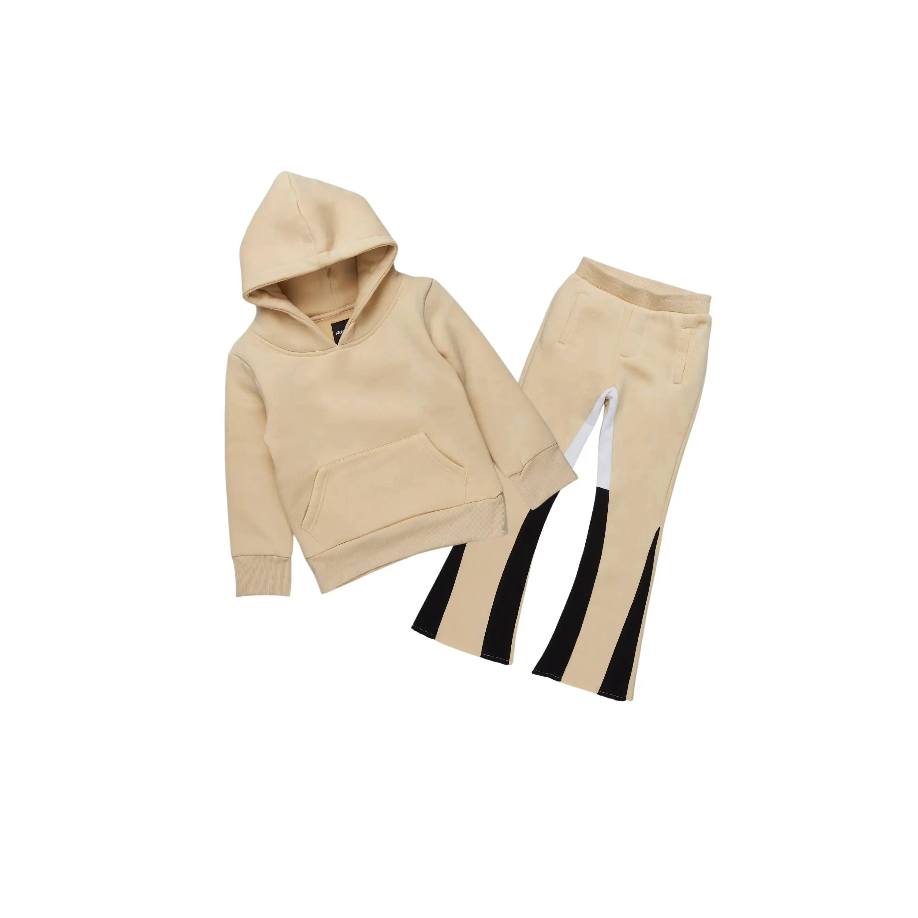 Boys Basic Tan/Black Stacked Flare Pant Set