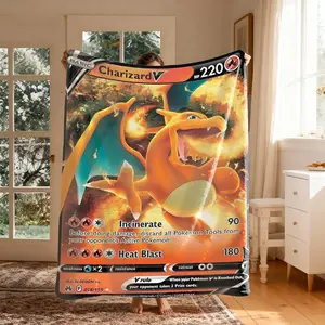 Pokémon Fire Dragon V Card Theme Flannel Blanket, Lightweight Throw Blanket, Large Size, Soft Lightweight Warm, Perfect for Bed Sofa Office Camping Travel Christmas Gift