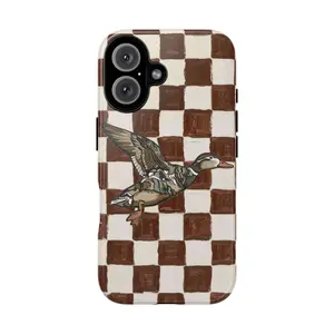Retro Duck Checkered Phone Case – Brown Vintage Aesthetic Duck - Phone Case For Iphone 17 16 15promax, Gift