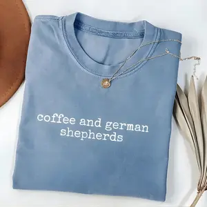 Coffee and German Shepherd T-Shirt, Dog Mom Graphic Tee, Cute Gift Shirt for German Shepherd Dog Lovers