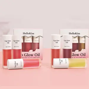 HelloKiss Lip Glow Oil Set 3-Piece Hydrating & Plumping Moisturizing Repairing Base Lip Balm for Soft Lips 3ml Each tint darkest lipstick yellow zodia clip gloss