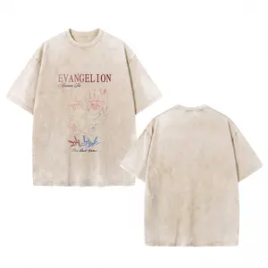 Trendy Anime EVA Rei Ayanami Graphic T-Shirt – Vintage Washed Distressed Short Sleeve Tee, Evangelion Anime Merchandise Streetwear, Japanese Aesthetic Shirt, 100% Cotton, Soft Breathable Fabric, Comfortable Relaxed Fit, Perfect for Anime Fans & Everyday W