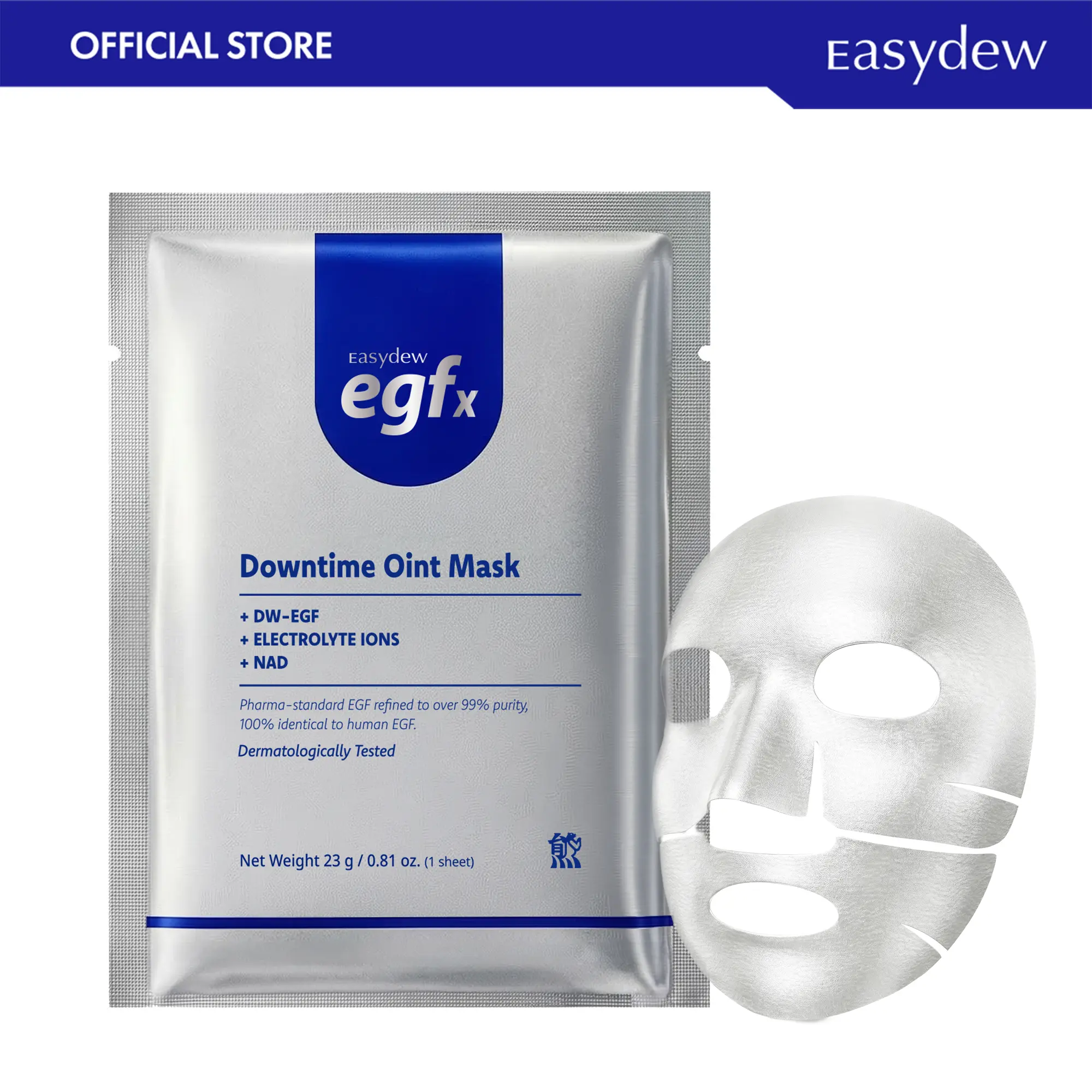 Easydew EGFx Downtime Relief Mask - Official Product Hydrating Face Sheet Mask - 10 ppm DW-EGF, 99% Purity EGF, Skin Barrier Care, Deeply Hydrating, Calming Korean Face Sheet Mask 4 Sheets