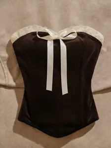 Women's Spring Summer New Lace-Up Adjustable Vintage Strapless Sexy Cropped Top, Floral Pattern Slim-Fitting Crop Shirt, Elegant Fashion, Womenswear