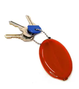 1 RED OVAL SQUEEZE COIN HOLDER | KEYCHAIN MONEY CHANGE PURSE | MADE IN USA