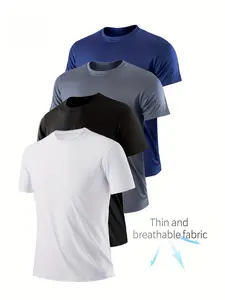 4-Pack Men's Lightweight Crew Neck T-Shirts, Quick-Dry Breathable Moisture-Wicking, Ideal for Gym Running Training, Navy