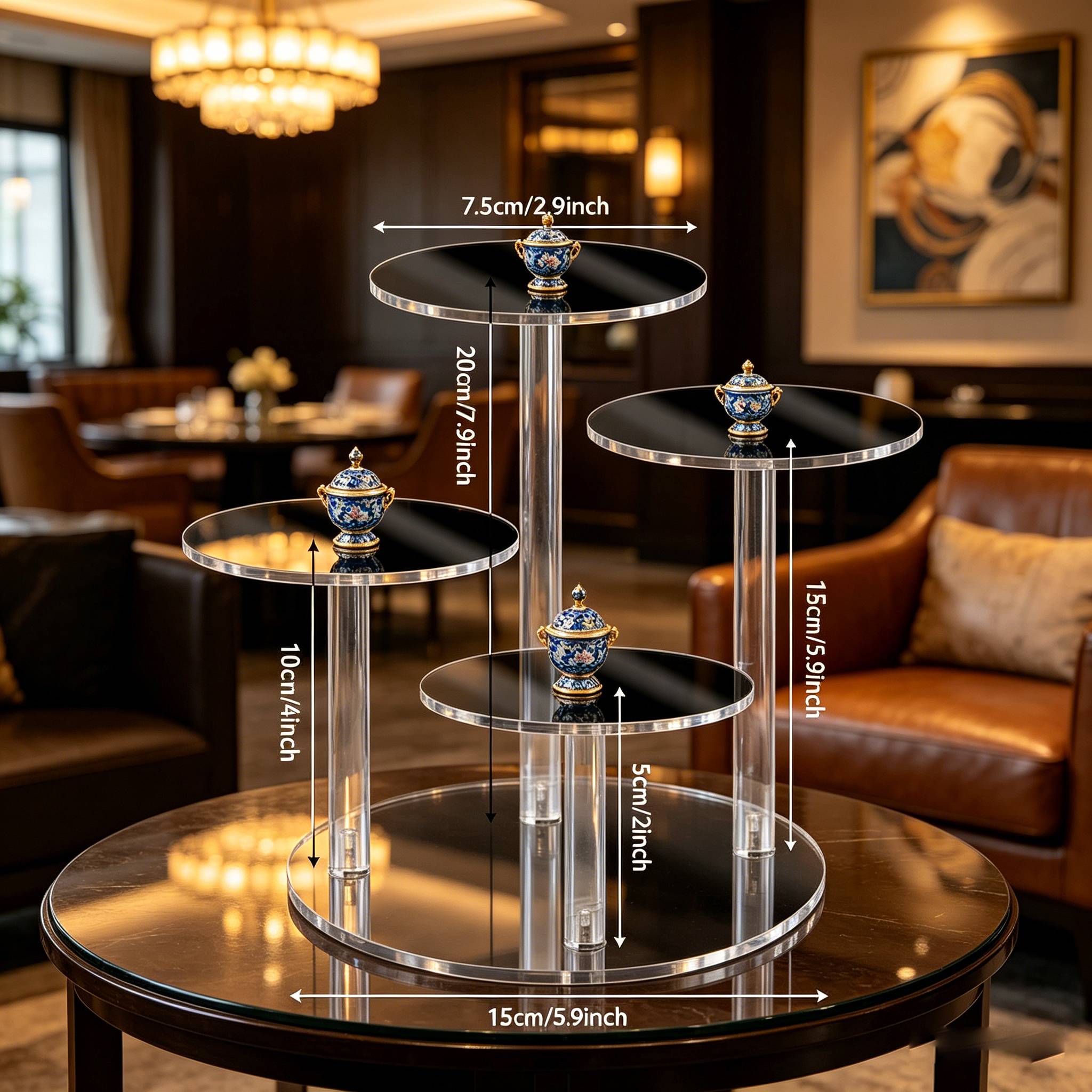 Adiison 4-Tier Large Acrylic Display Stand - Multifunctional Doll, Collectibles, Cupcakes And Perfume Organizer, Transparent 4-Booth Diamond Ladder Display Stand Home Office Desktop Decoration
