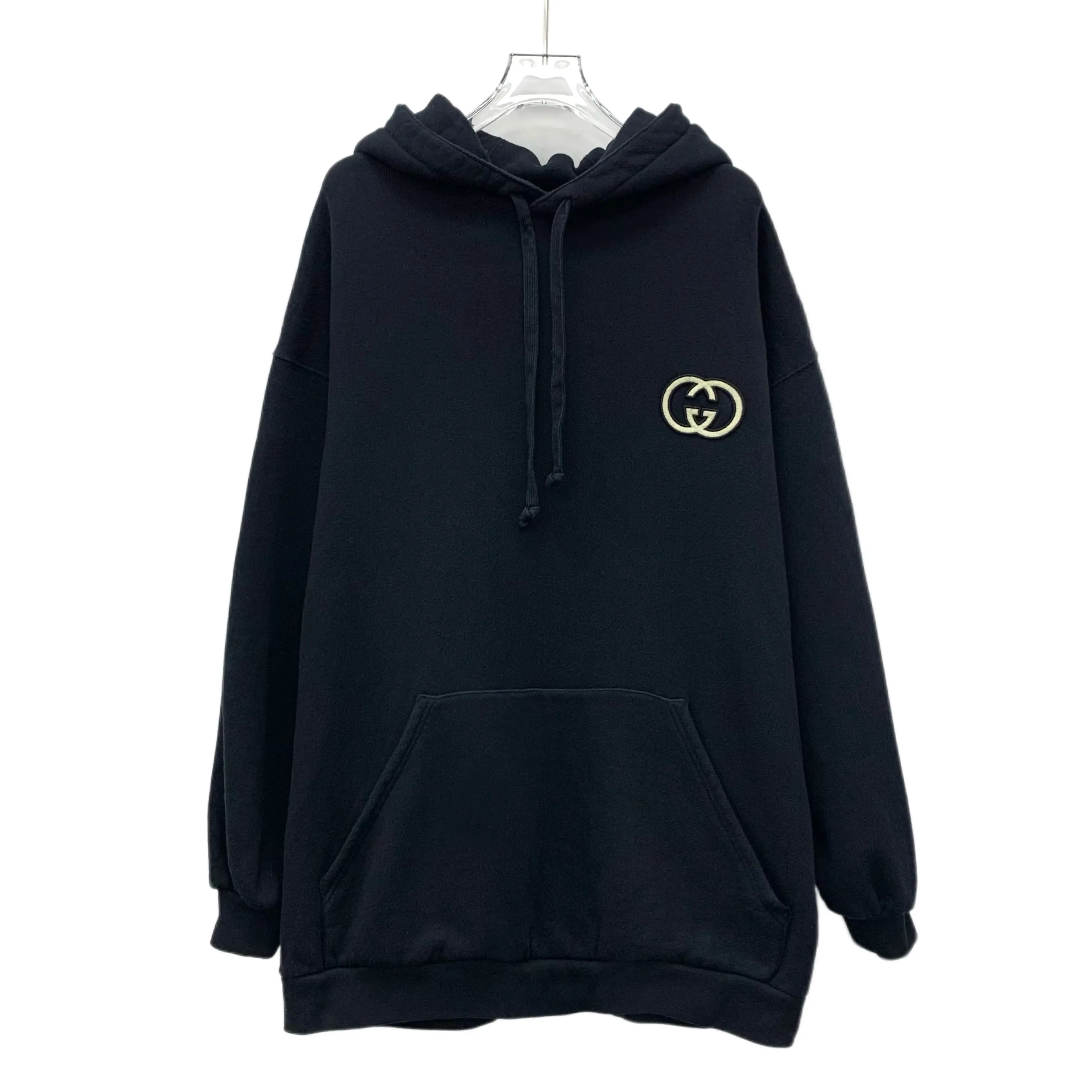 RDLT— Gucci Black Logo Embroidered Hooded Sweatshirt Size XS