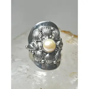 Seahorse ring size 6.25 Cigar band Shells pearl sterling silver women girls