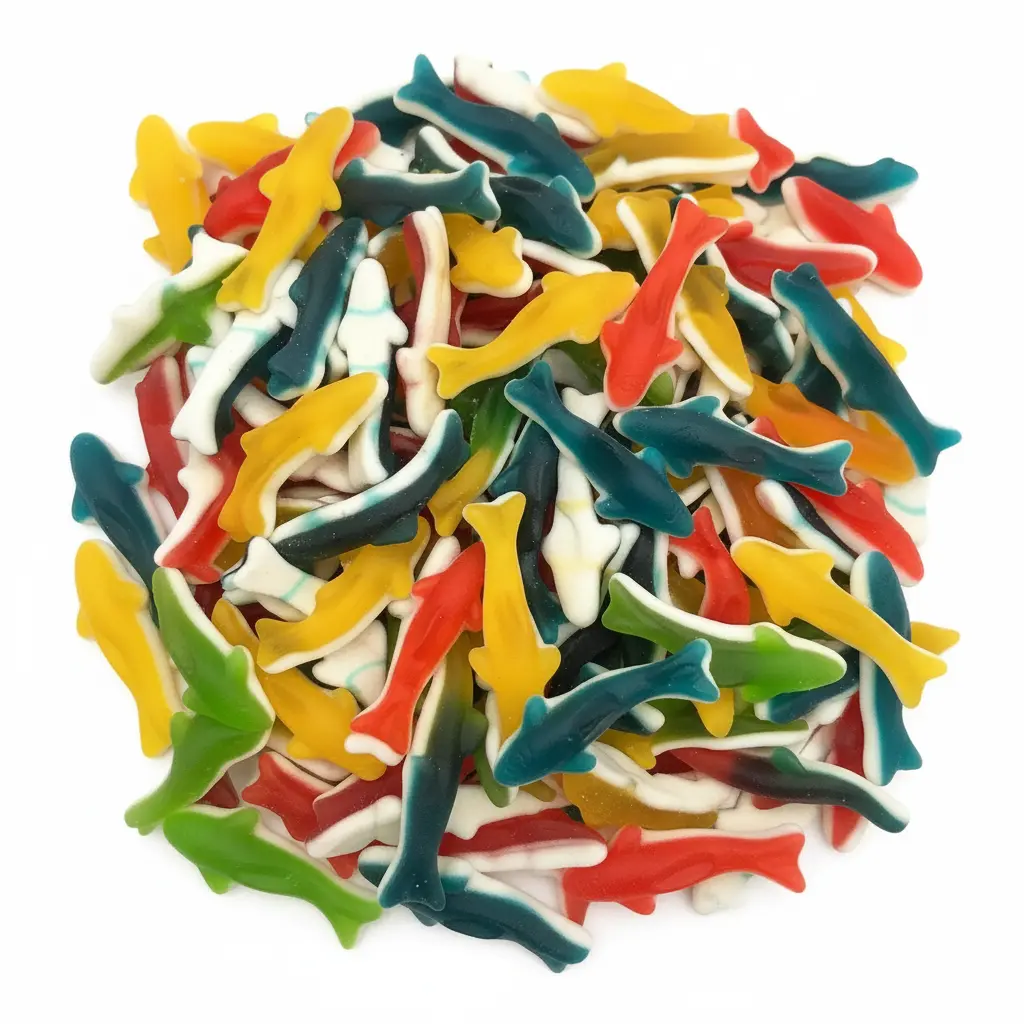 Colorful Gummy Sharks Candy Assorted Fruit Flavors Sweet & Chewy Gummi Fruit Flavored Treats
