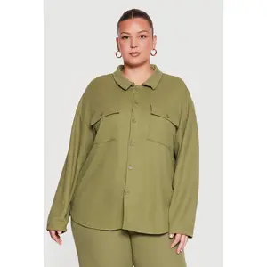 Plus Size Textured Knit Button Front Shirt