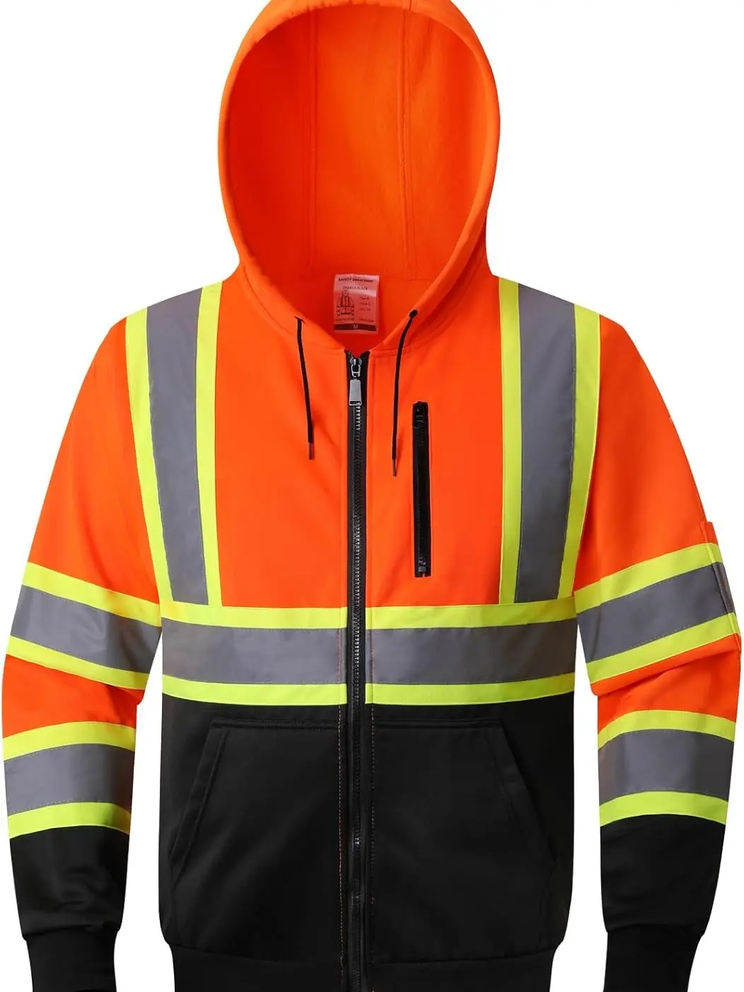 Safety Sweatshirts Class 3 High Visibility  Reflective Men Hooded Fleece Sweatshirt with Zipper Hi Vis Zip Hoodie with Black Bottom and Pockets