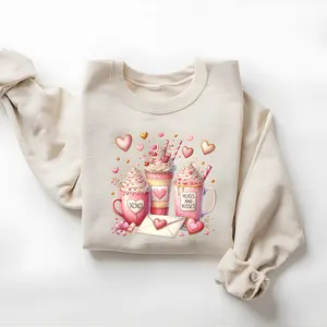 Valentine Coffee Sweatshirt | Women’s Valentine’s Day XOXO Crewneck | Pink Coffee Lover Heart Pullover | Cute Gift for Her