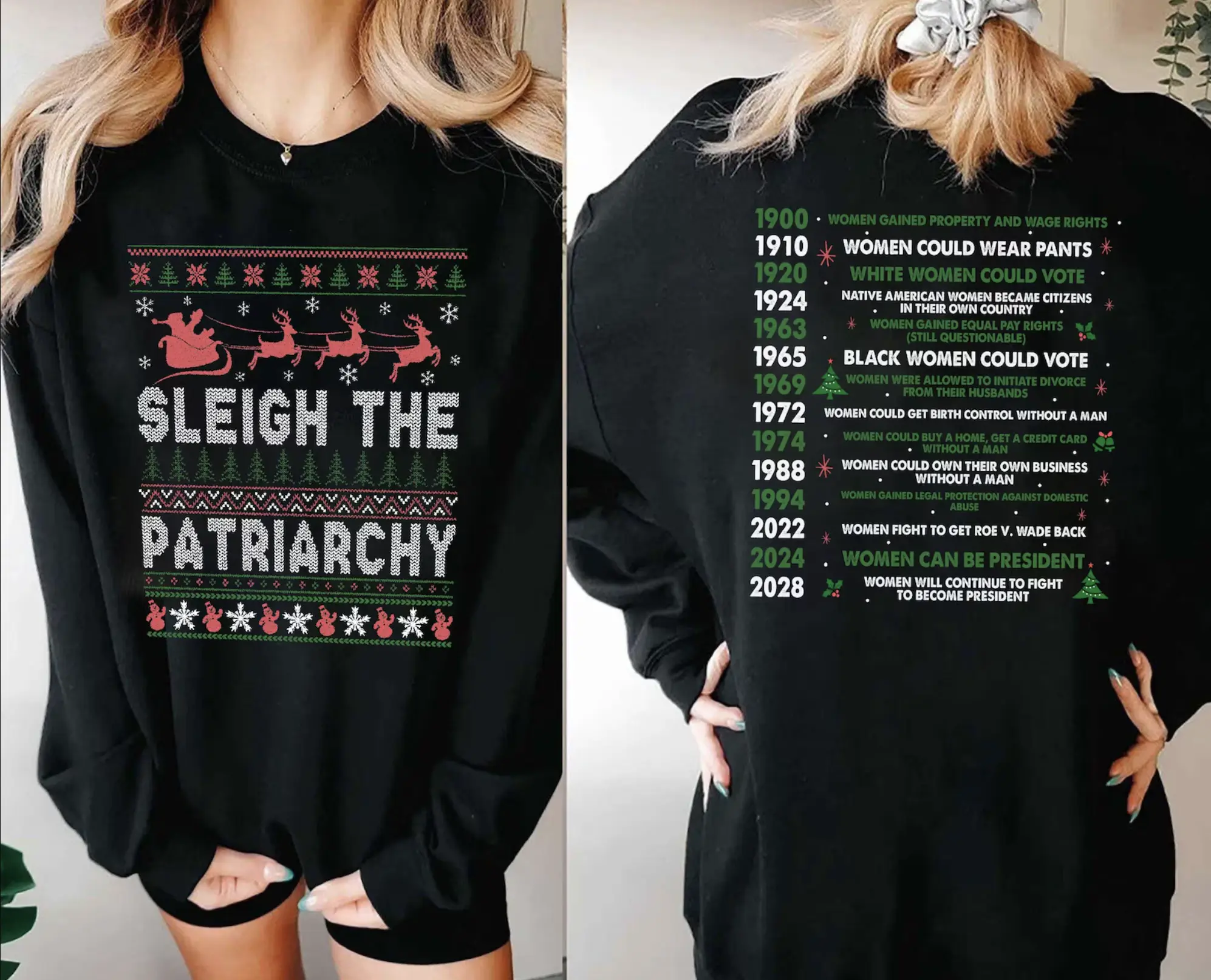 Sleigh The Patriarchy Sweatshirt - Hoodie - TShirt, Feminist Christmas Sweatshirt, Feminism Christmas Shirt Pro Choice, Women’s Rights Shirt, Social Justice Christmas Shirt, Activist Ugly Xmas Sweater