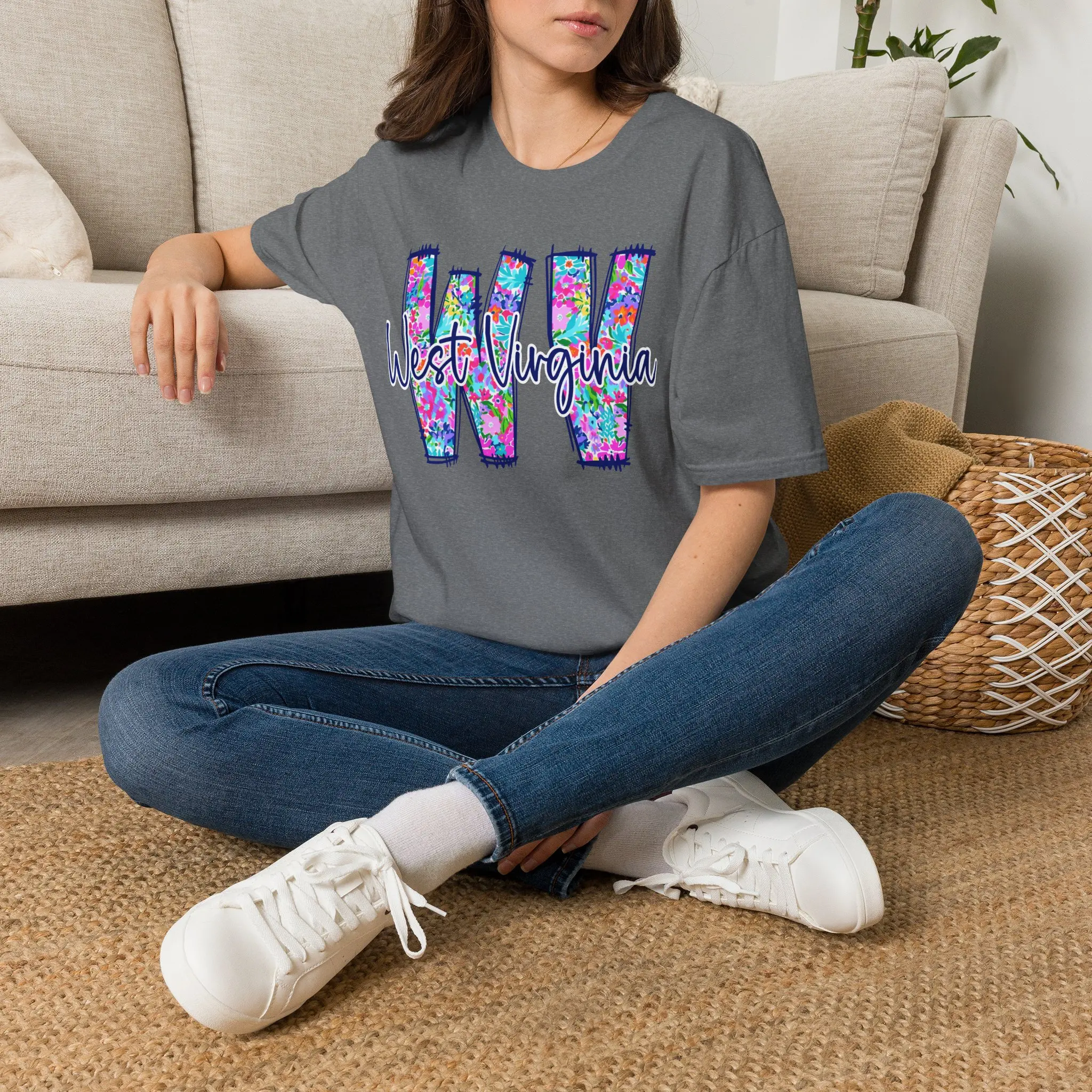 Floral W Initial West Virginia T-Shirt | State Monogram Tee