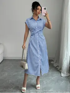 Elegant Adult Striped Wrap Button Dress Sz0074, Perfect for Daily Wear, Parties, Holidays, and Events, Stylish and Comfortable Design, Ideal for All Occasions