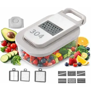 Food Chopper & Mandoline Slicer, 9-in-1 Vegetable Chopper with Interchangeable Stainless Steel Blades, Manual Onion Dicer, Julienne & Grater with Container