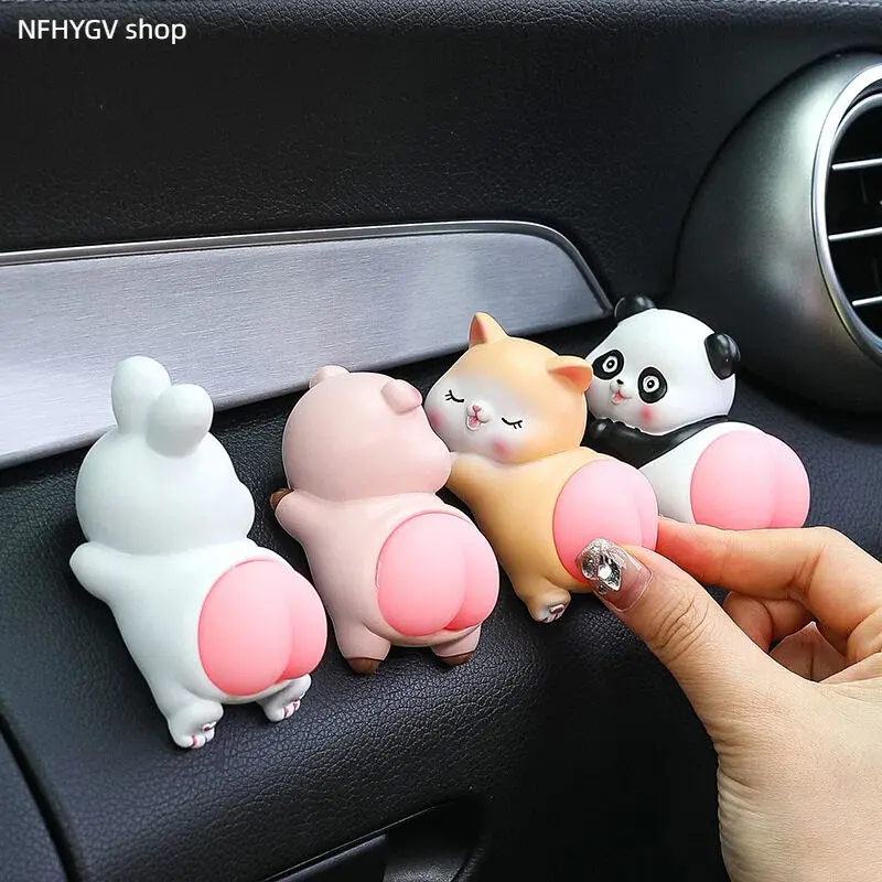 Funny Squishy Butt Animal Car Ornaments, Soft Squeeze Rabbit Panda Pig Figurines, Cute Stress Relief Toy for Car Dashboard Decor