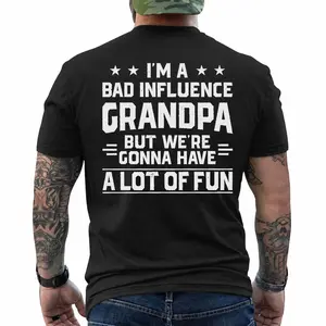 Men's Funny Grandpa Shirt Bad Influence Grandpa Tee Grandfather Humorous Gifts, Short Sleeve Printed Graphic Shirt, Daily Casual Cotton Menswear