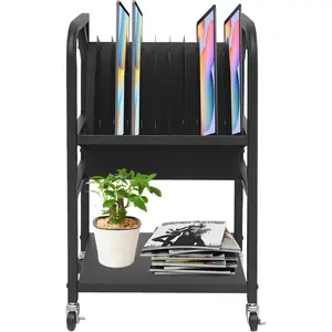 10-Device Mobile Charging Station, Open Laptop Charging Cart for Classroom - Rolling iPad Chromebook Tablet Charging Cart with Power Strip & Dividers, Portable Charging Stand for School Office