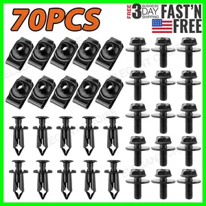 For Toyota 70pcs Body Bolts & U-nut Clips - M6 Engine Under Cover Splash Shield Guard Automotive Car Accessories Replacement
