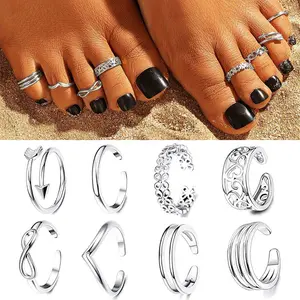 8PCS Adjustable Toe Rings for Women Open Toe Ring Knot Toe Ring Summer Beach Foot Jewelry